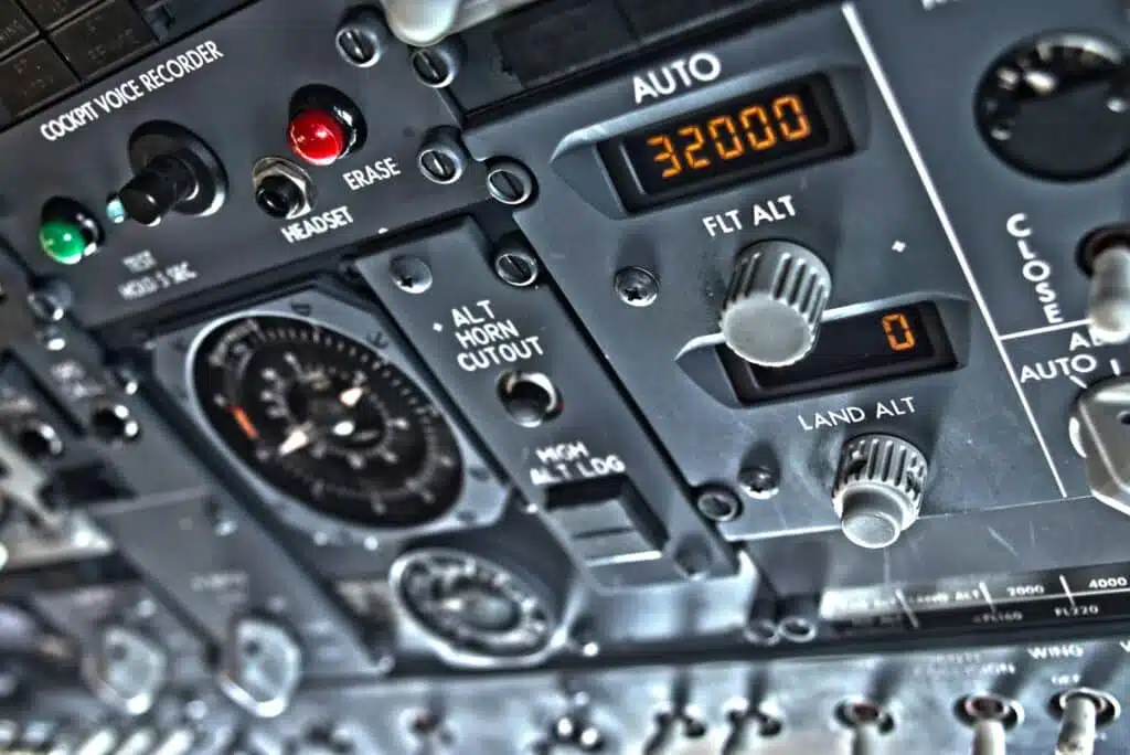 Close up image of Flight simulator boeing 737 overhead